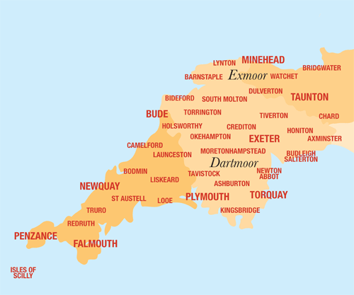 Map Of Devon. Return to main UK map