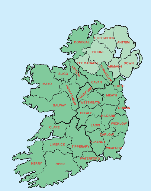 map of ireland with towns. The Counties of Ireland.